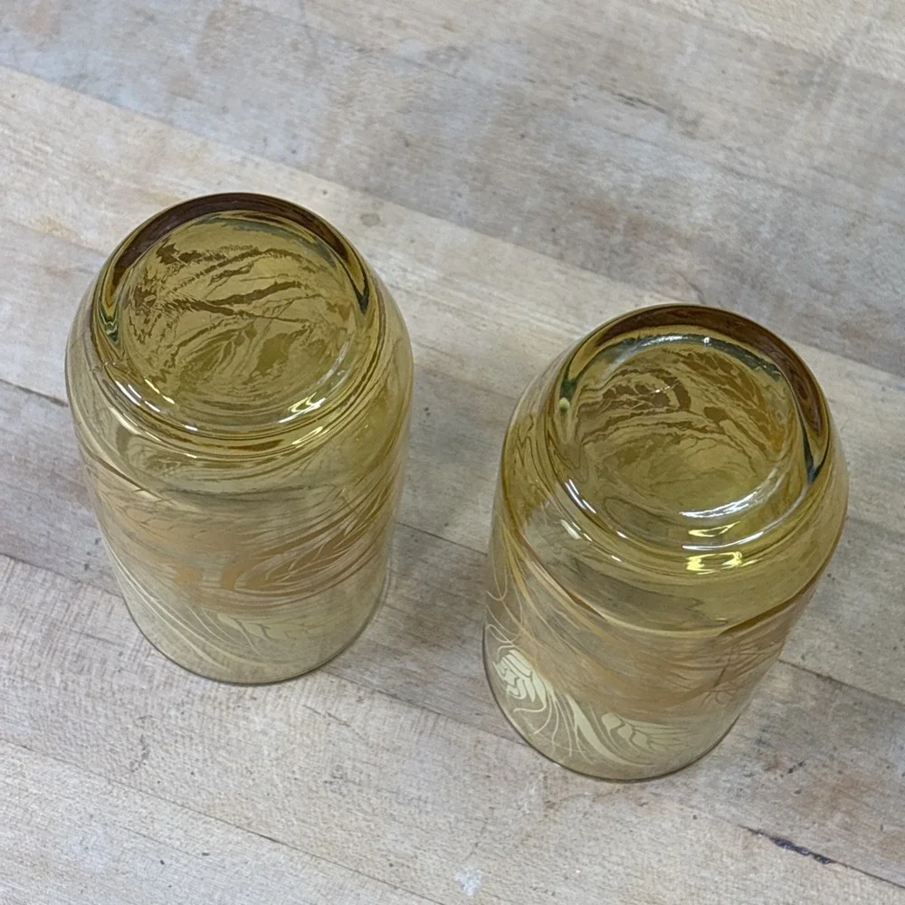 Vintage Anchor Hocking Wheat Amber Drinking Glasses Set of 2 Tumblers 70s